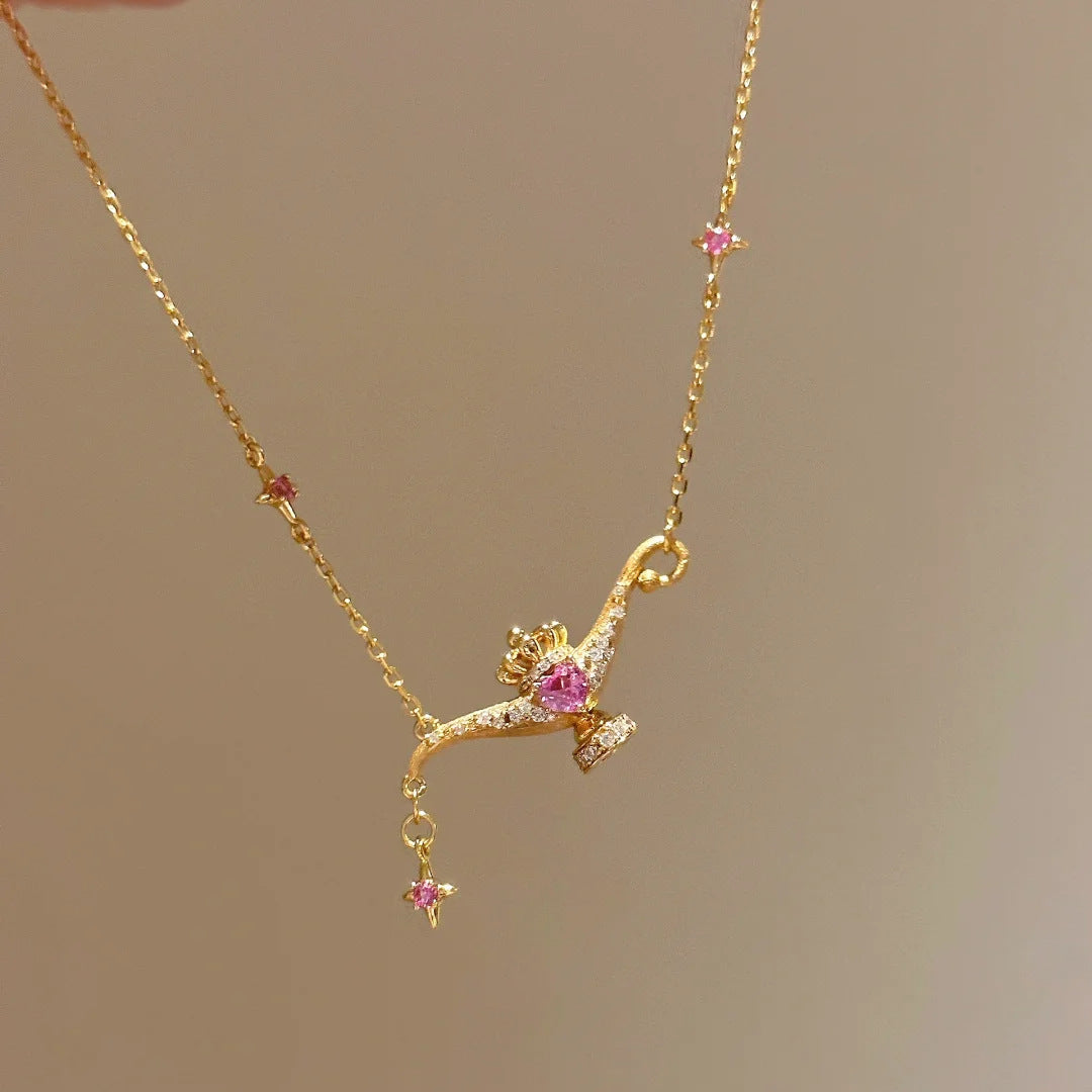 Sweetheart leader Aladdin magic lamp necklace female light luxury style brushed flash micro-inlaid dynamic pink diamond pendant clavicle chain