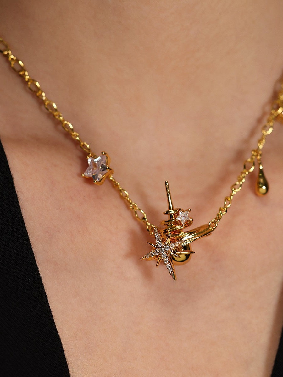 Small star surrounded by star track shining star necklace female new clavicle chain earrings