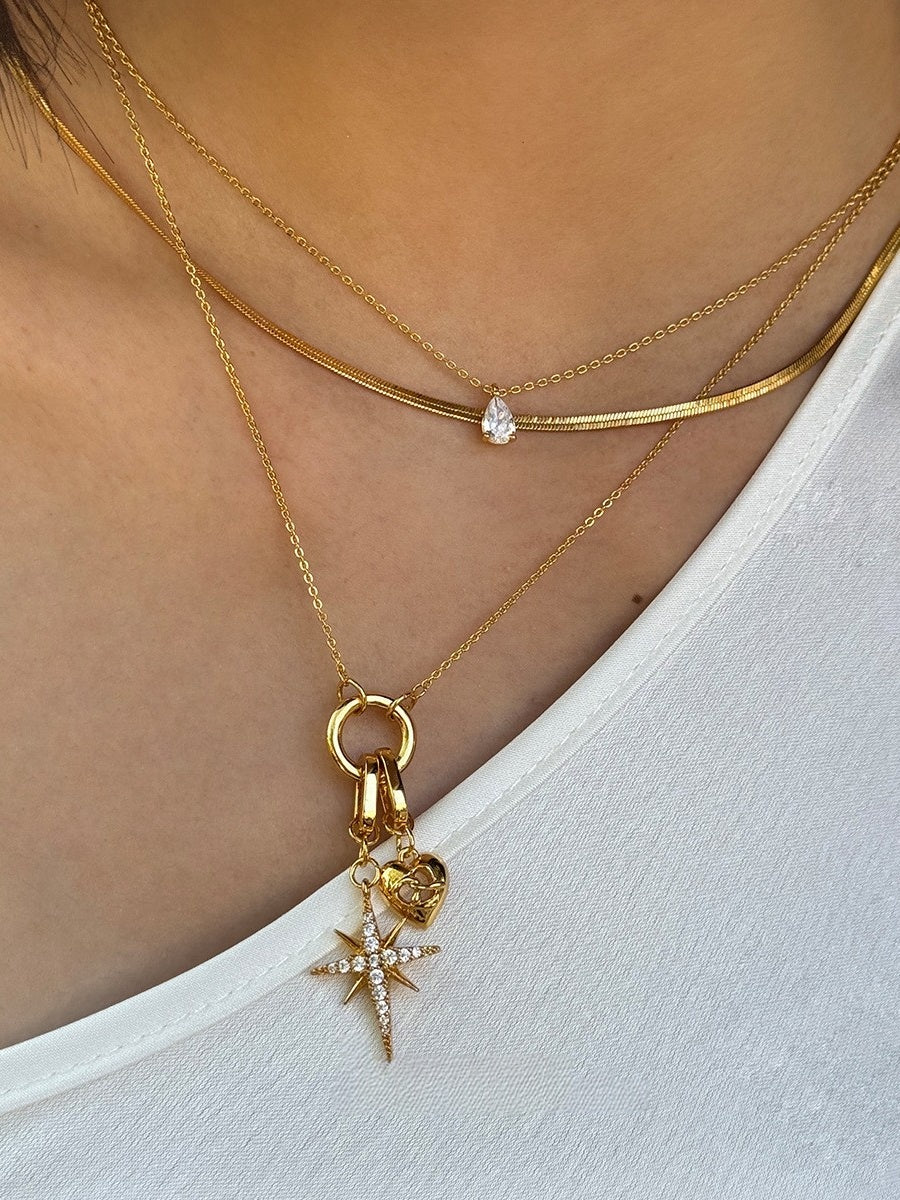 Retro light luxury high-end eight-pointed star diamond heart earrings necklace summer niche unique