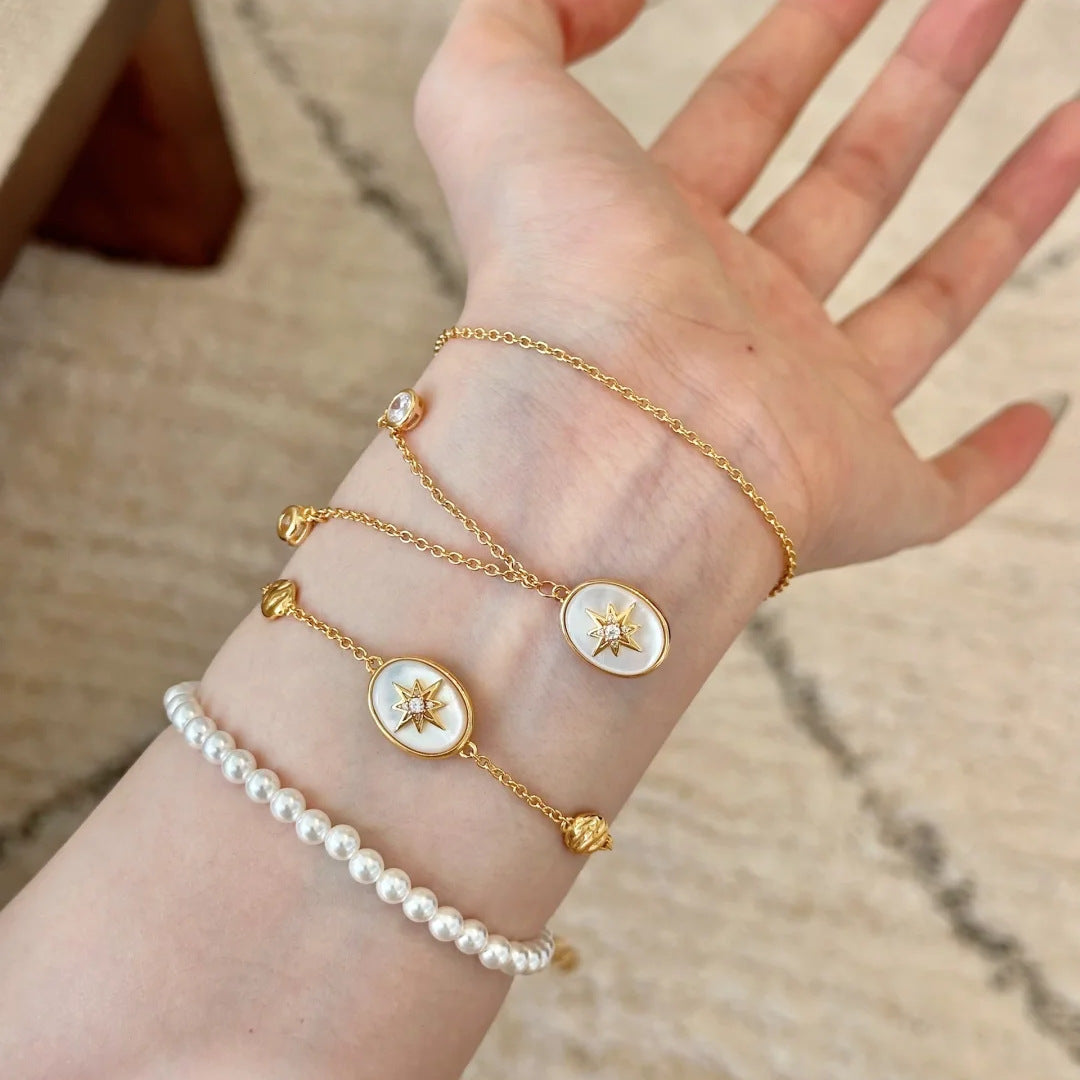 Medieval old money style natural mother-of-pearl star necklace light luxury simple shell lucky star bracelet set