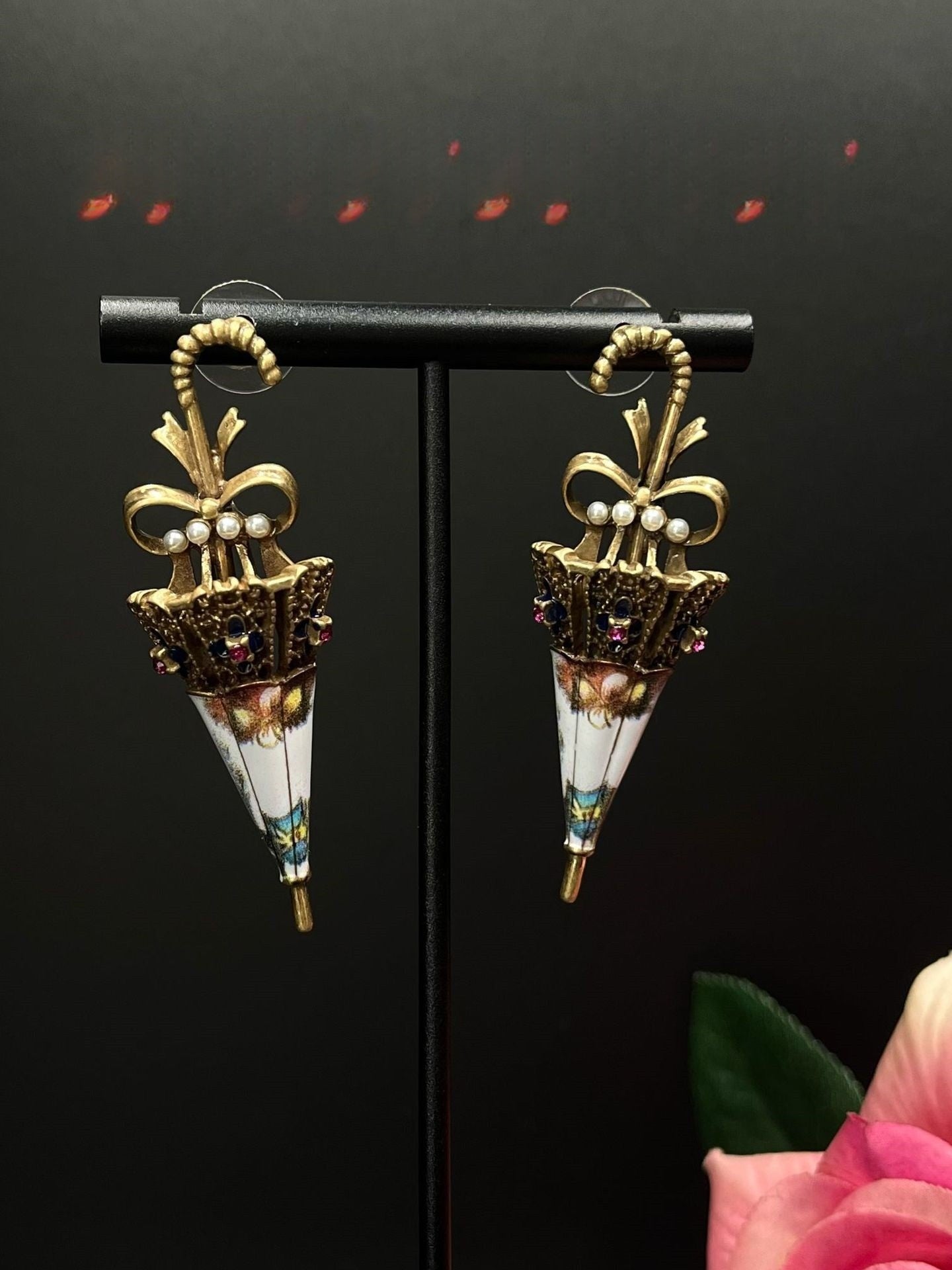 vintage palace style heavy umbrella earrings retro western antique medieval accessories