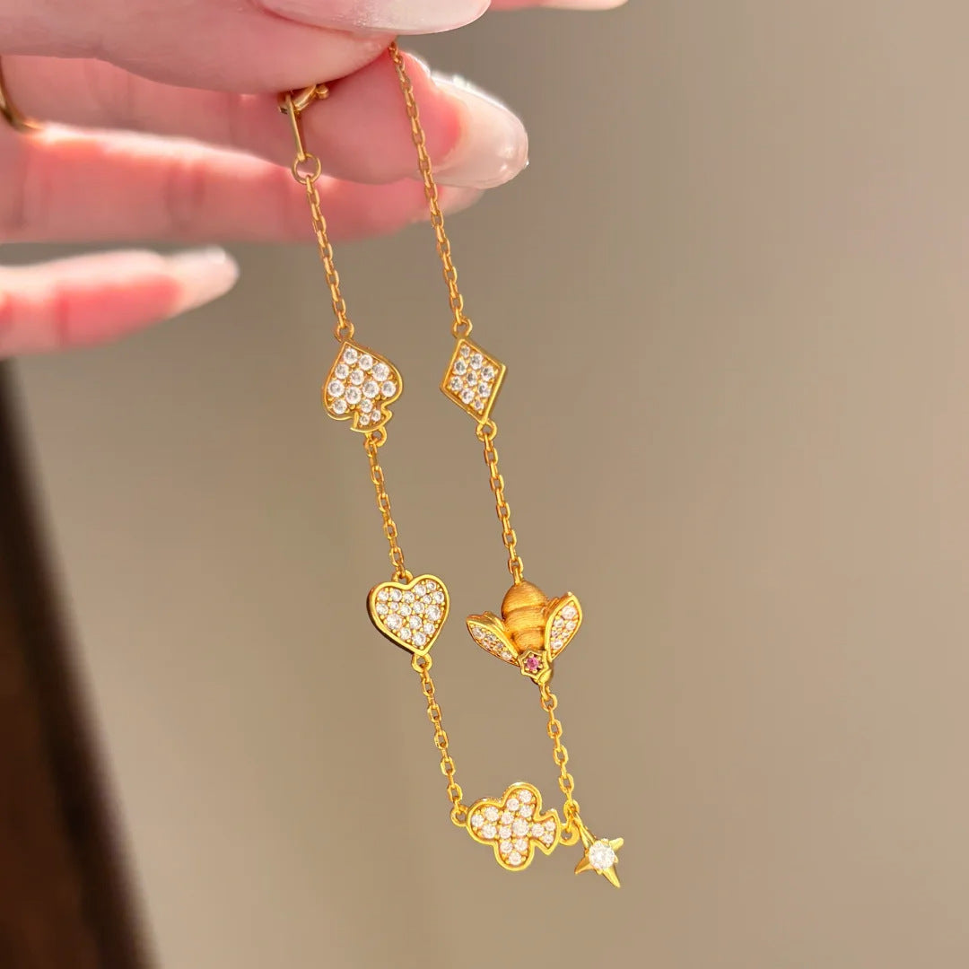 Italian hand-brushed bee pendant necklace simple diamond heart-shaped bracelet necklace earrings