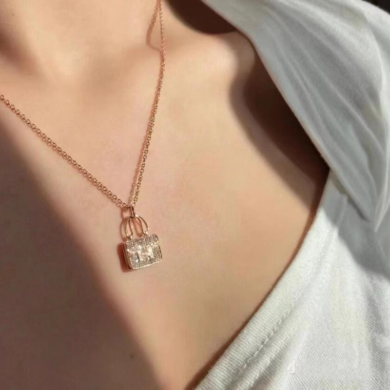 H quality necklace female gift Ma family brilliant full diamond bag clavicle chain