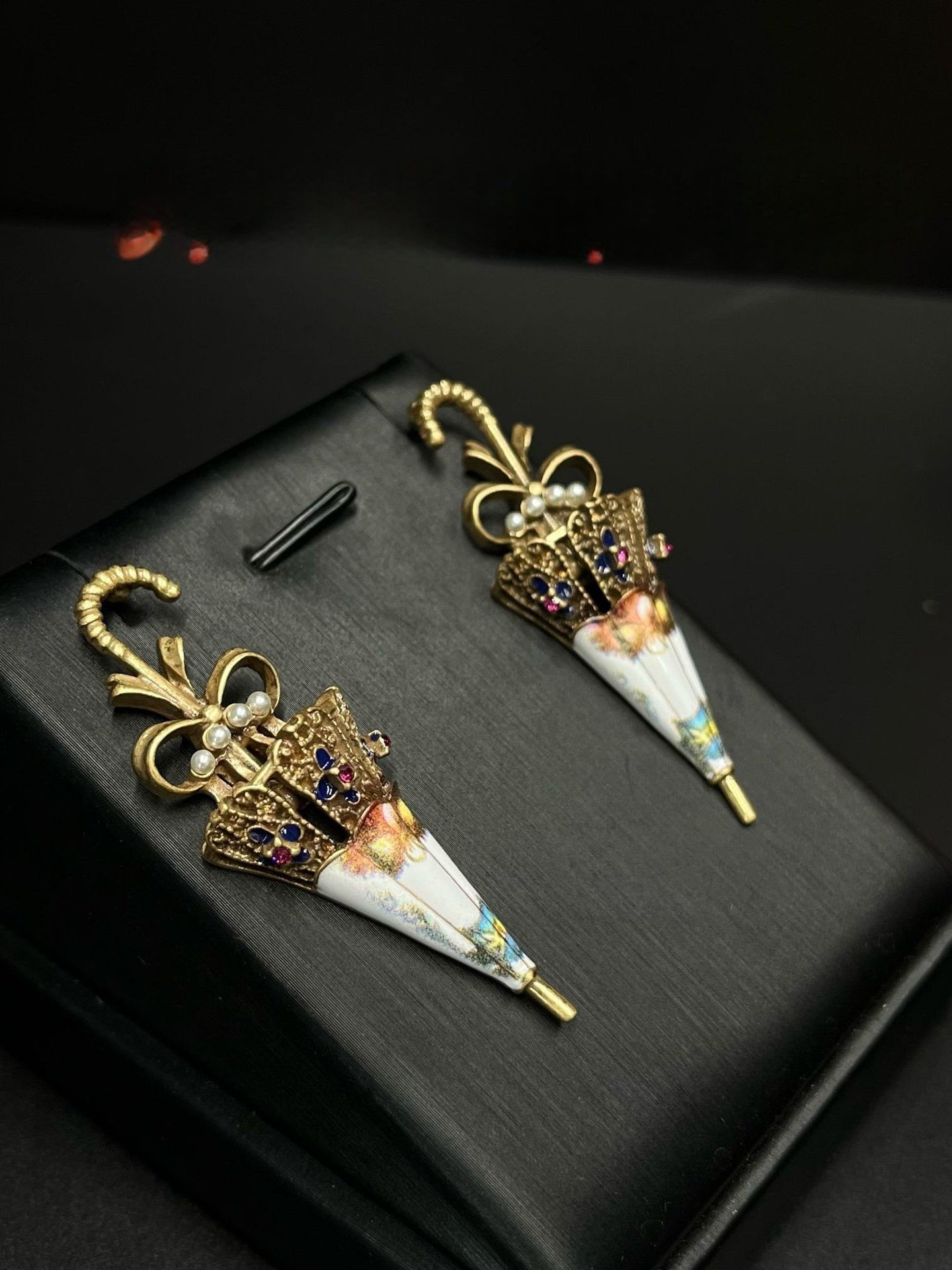 vintage palace style heavy umbrella earrings retro western antique medieval accessories