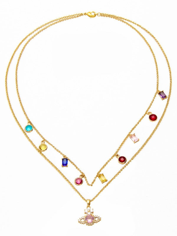 Stacked shiny Saturn zircon pendant clavicle chain ins style sweet and cool temperament versatile necklace for women
