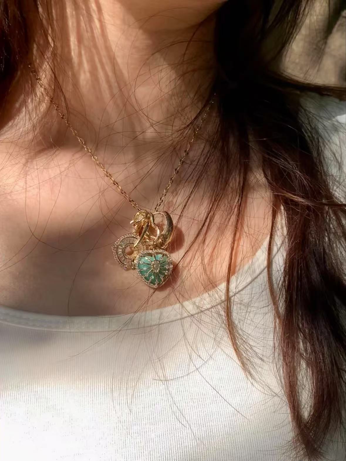 Sunflower heart-shaped DIY pendant fashion luxury sparkling star full diamond necklace