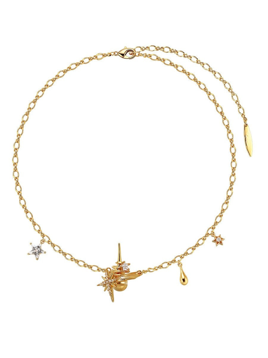 Small star surrounded by star track shining star necklace female new clavicle chain earrings
