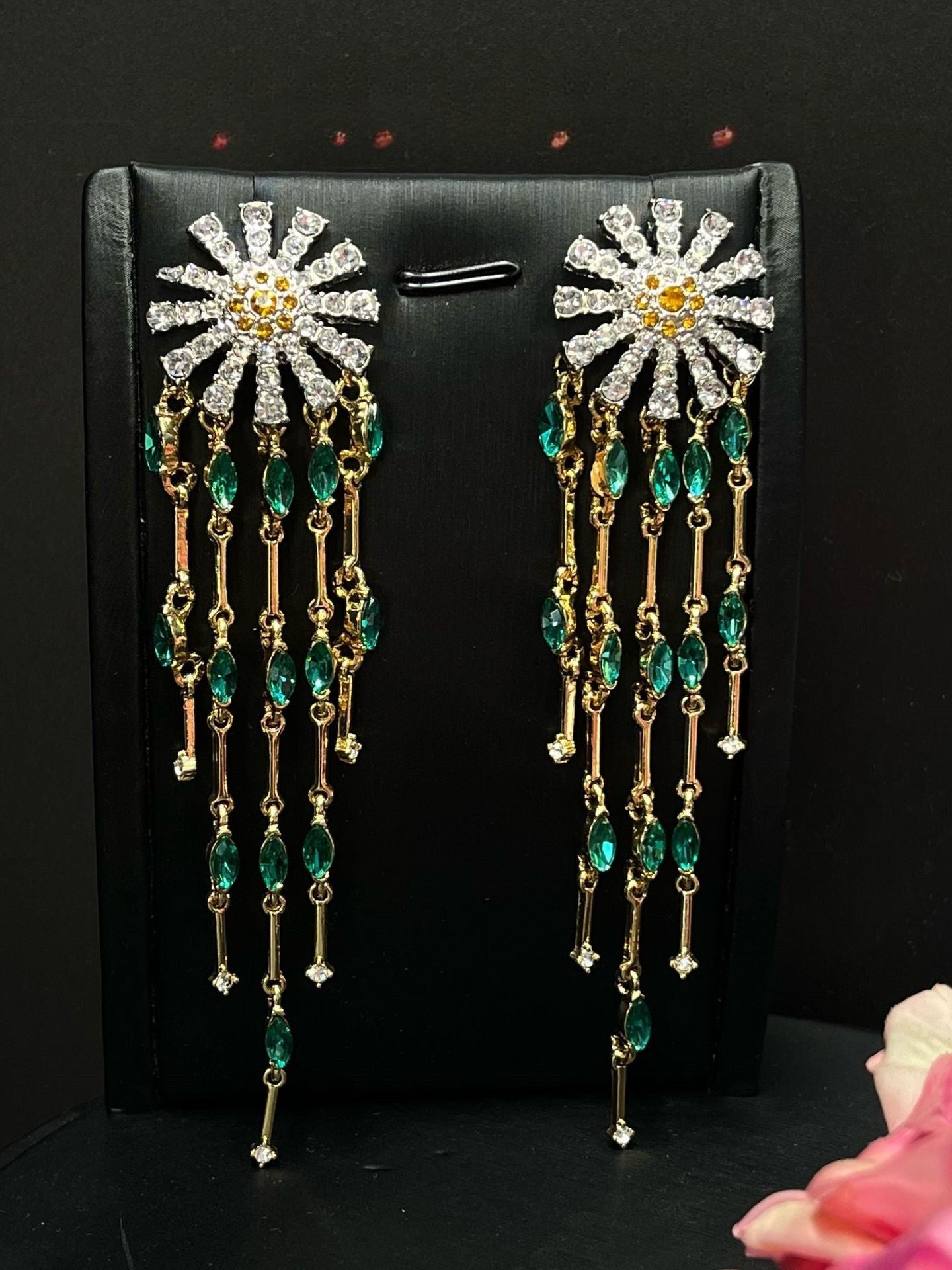 Sunflower flower diamond tassel earrings high-end vintage earrings