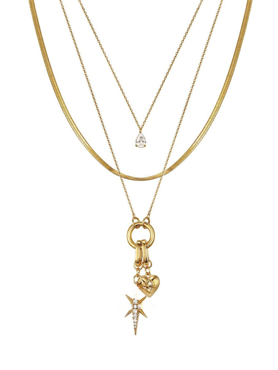 Retro light luxury high-end eight-pointed star diamond heart earrings necklace summer niche unique