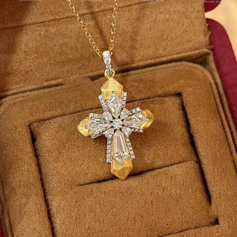 Italian brushed cross gold pendant vintage Rupert's tears stacking necklace