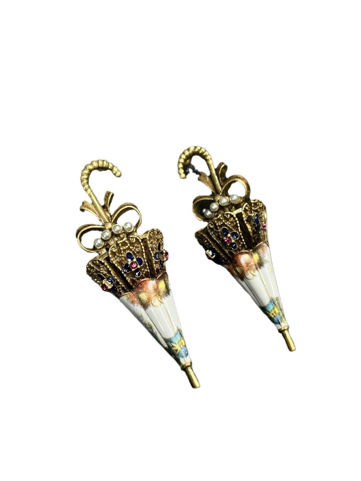 vintage palace style heavy umbrella earrings retro western antique medieval accessories