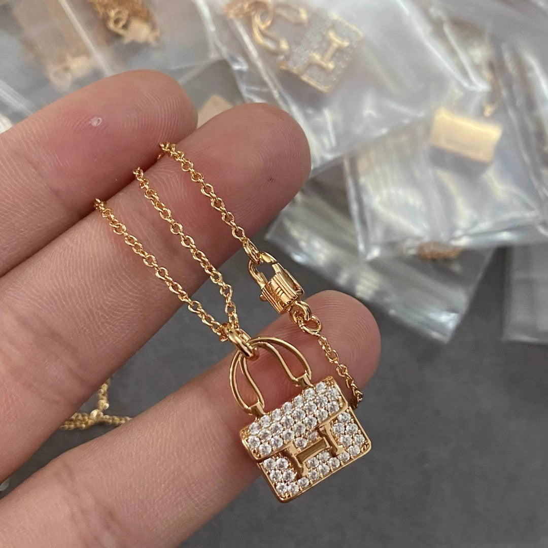 H quality necklace female gift Ma family brilliant full diamond bag clavicle chain