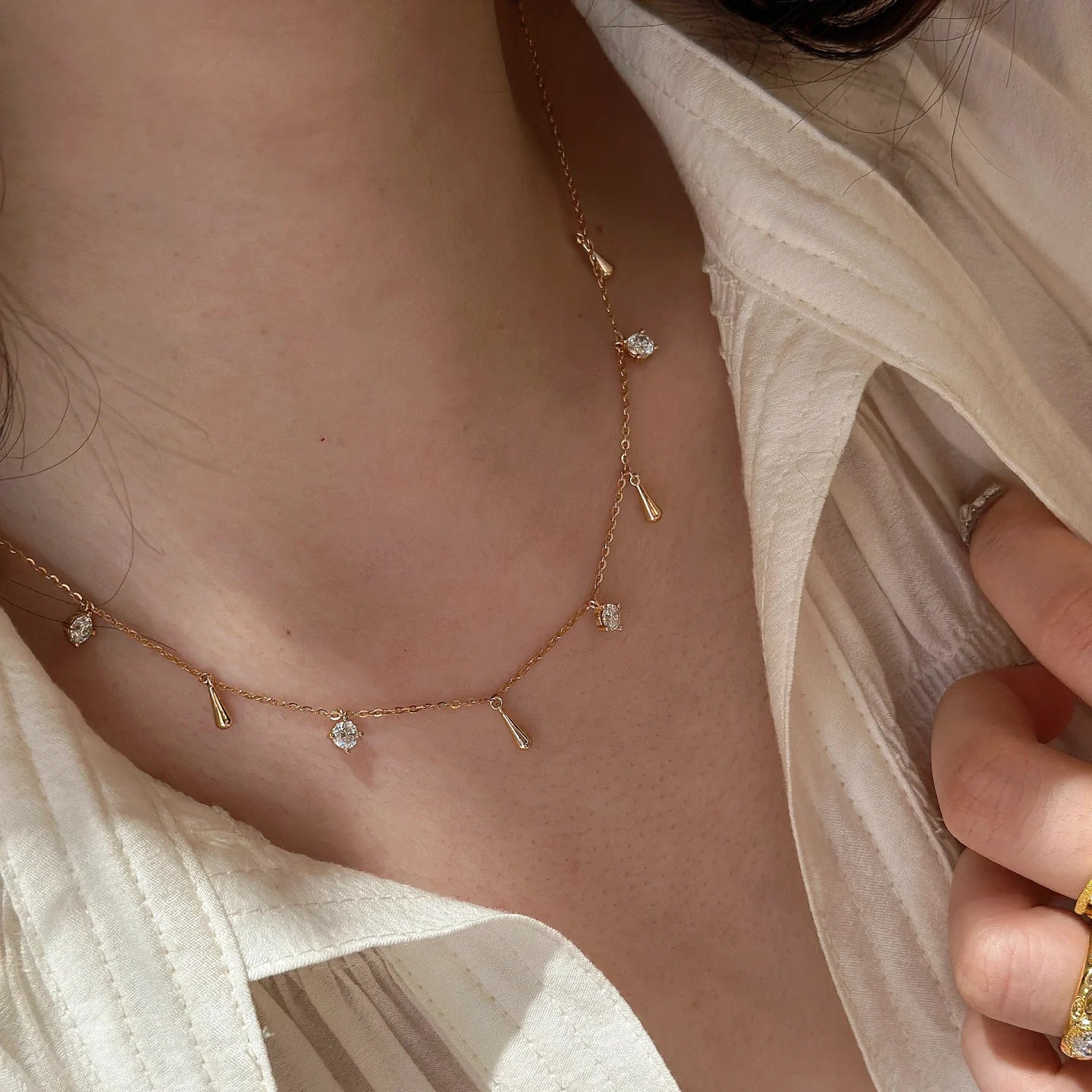 Italian brushed cross gold pendant vintage Rupert's tears stacking necklace